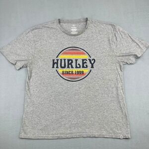 Hurley Mens Graphic T-Shirt XL Heather Gray Retro Sunset Logo Short Sleeve Tee